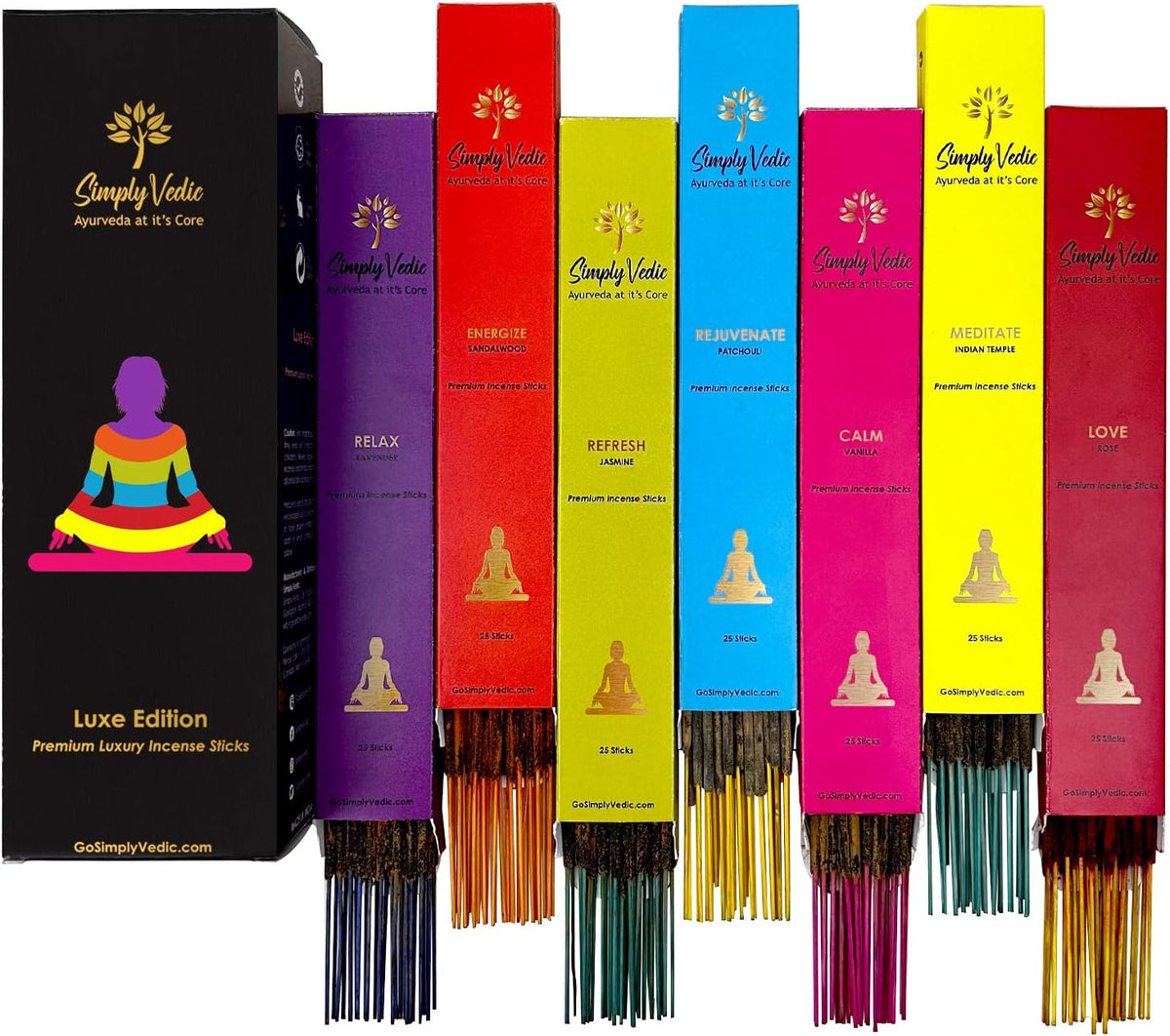 Luxe Incense Sticks Set – 175 Hand-Rolled Natural Incense with Holder | 7 Fragrances: Lavender