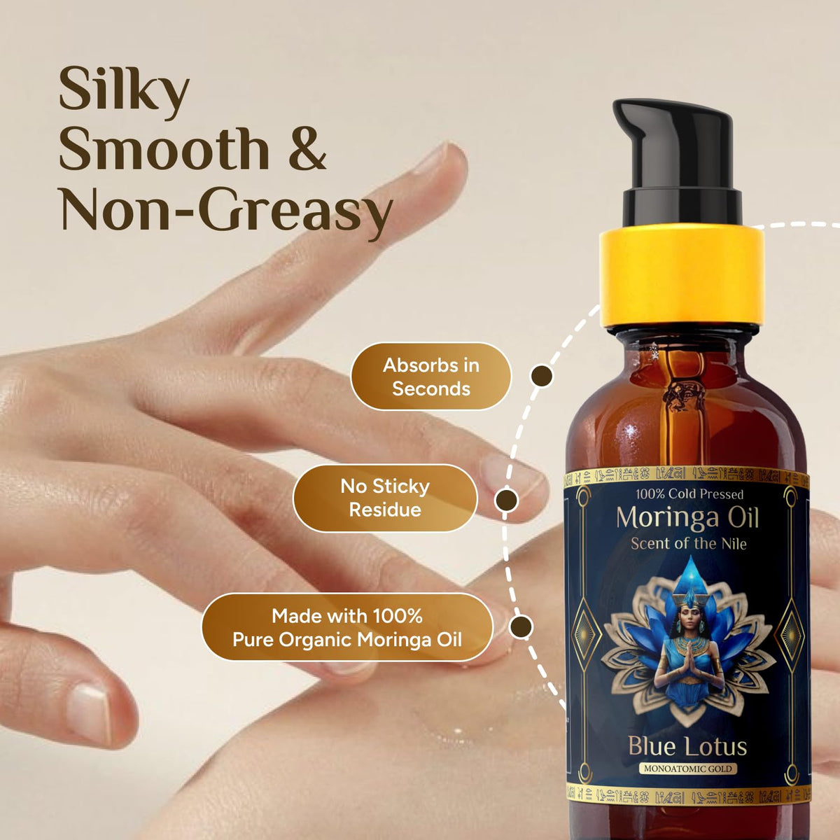 Pure Organic Moringa Oil with Blue Lotus Flower – Deep Hydrating & Anti-Aging Ritual Oil for Skin
