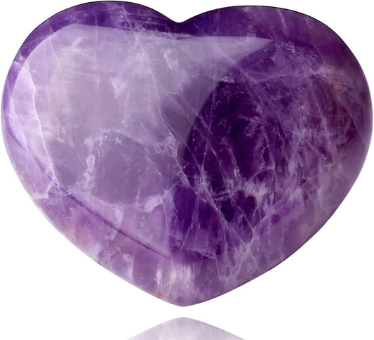 1.8" Large Amethyst Heart Healing Crystals Stone Gua Sha Palm Pocket Stones Meditation Love