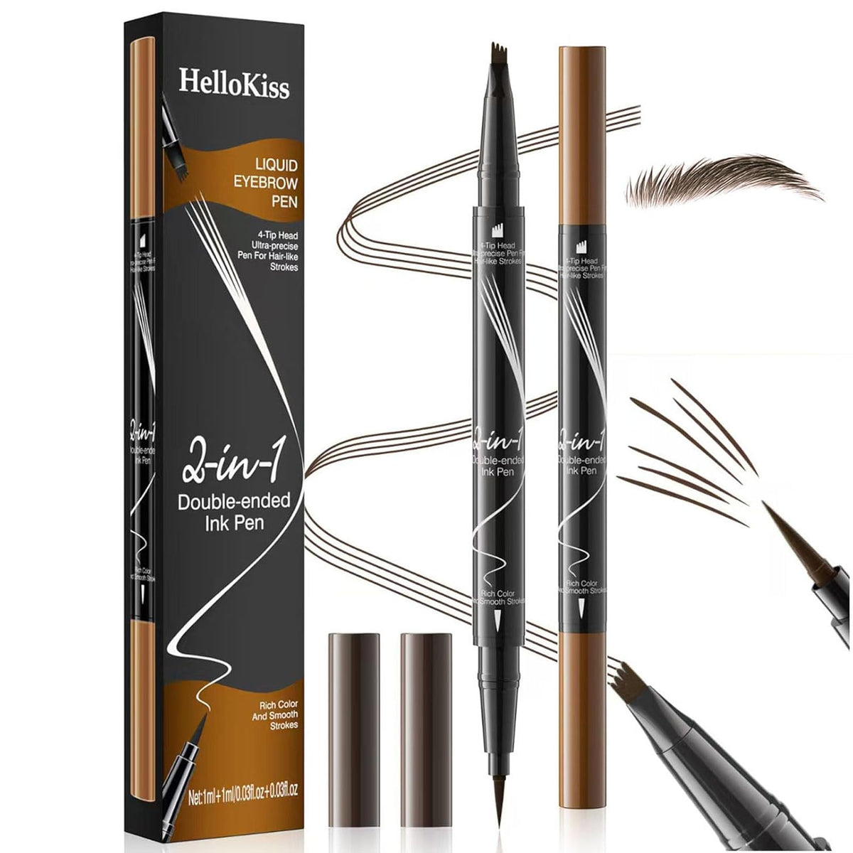 4-Fork Tip Microblading Eyebrow Pen - 2-in-1 Waterproof Eyebrow Pencil, Long-Lasting Natural