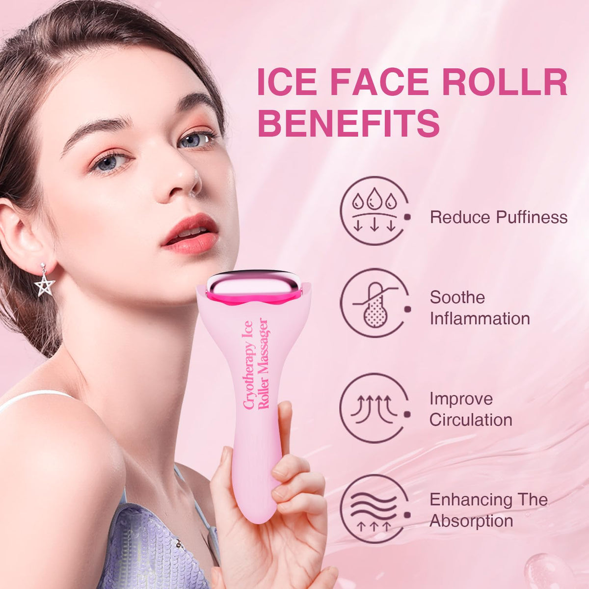 Facial Ice Roller for Skin Care - Aluminum Face Roller to De-Puff, Soothe & Tighten Pores - Cold
