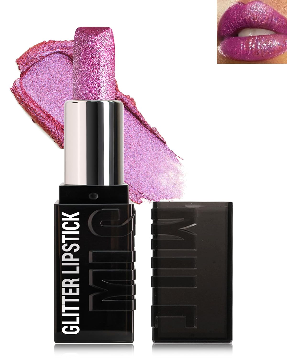 Diamond Glitter Matte Lipstick, Long Lasting Waterproof Rose Pink Metallic Sparkling High Pigment