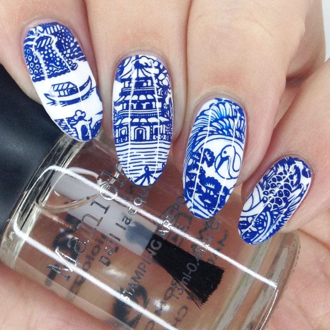 Maniology Porcelain Nail Stamping Plate | Classic Chinese Ceramic Dinnerware Design, Floral