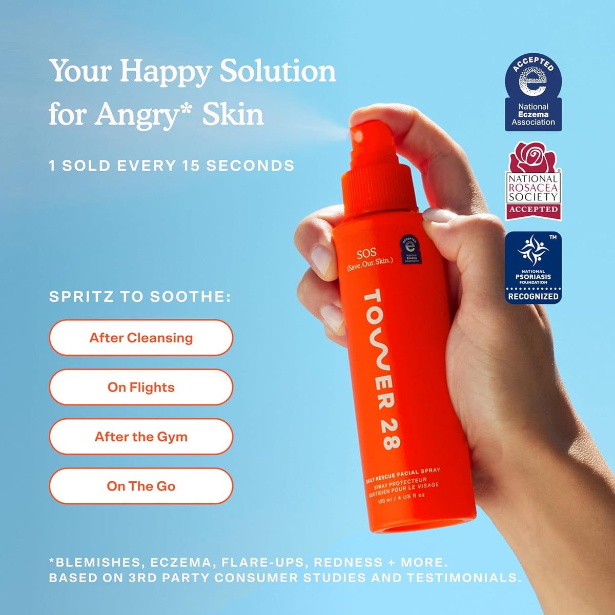 Tower 28 SOS Daily Rescue Facial Spray for Sensitive Skin, Hypochlorous Acid Spray Helps Visibly