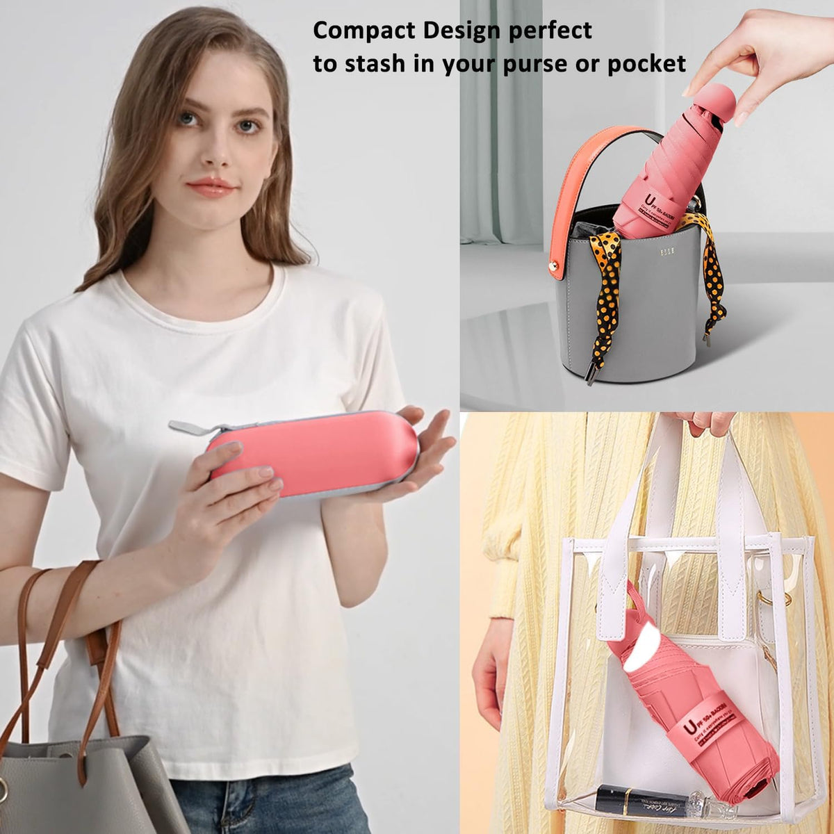 BAODINI Travel Essentials Mini Umbrella for Purse With Case Small Compact UV Sun Protection