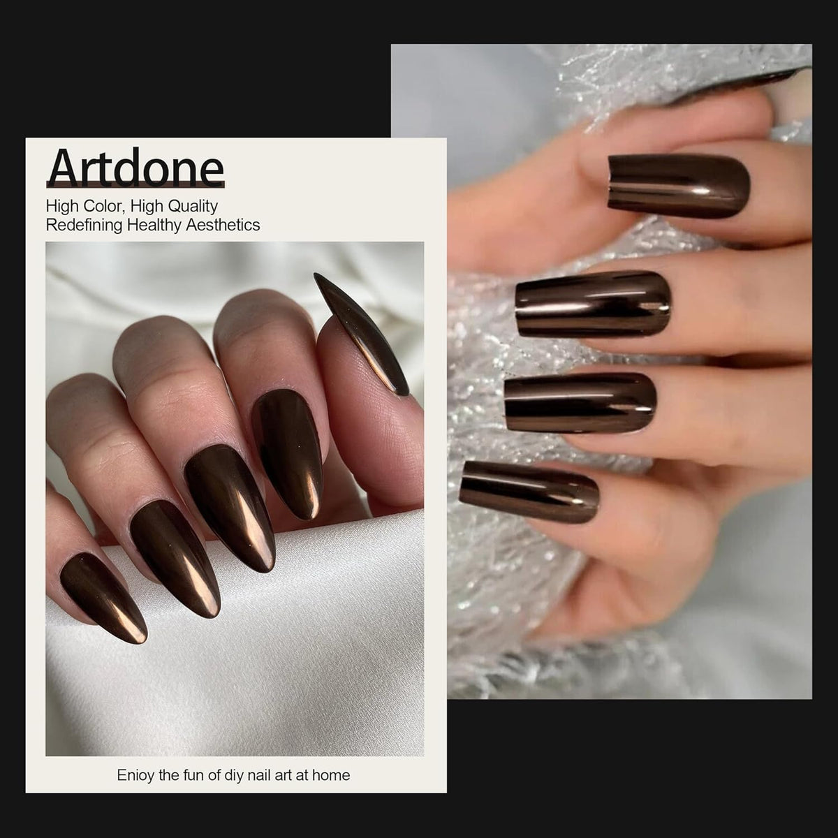 Artdone Chrome Nail Powder, Coffee Color Iridescent Aurora Powder Metallic Mirror Effect Pigment