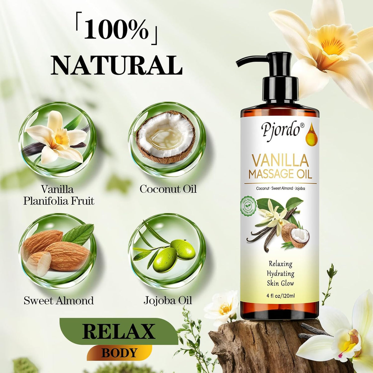 Massage Oil for Massage Therapy, Vanilla, Lavender Oil, with Massage Roller Ball, Massage Oils for