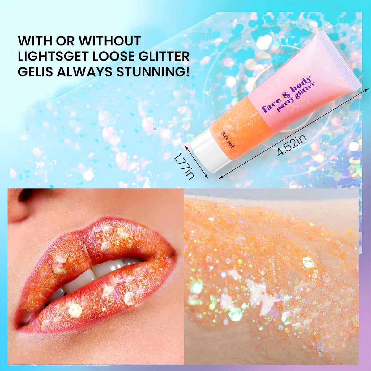 DAGEDA Body Glitter Gel, Face Glitters Body Gel Sequins Shimmer Liquid Eyeshadow, Chunky Glitter