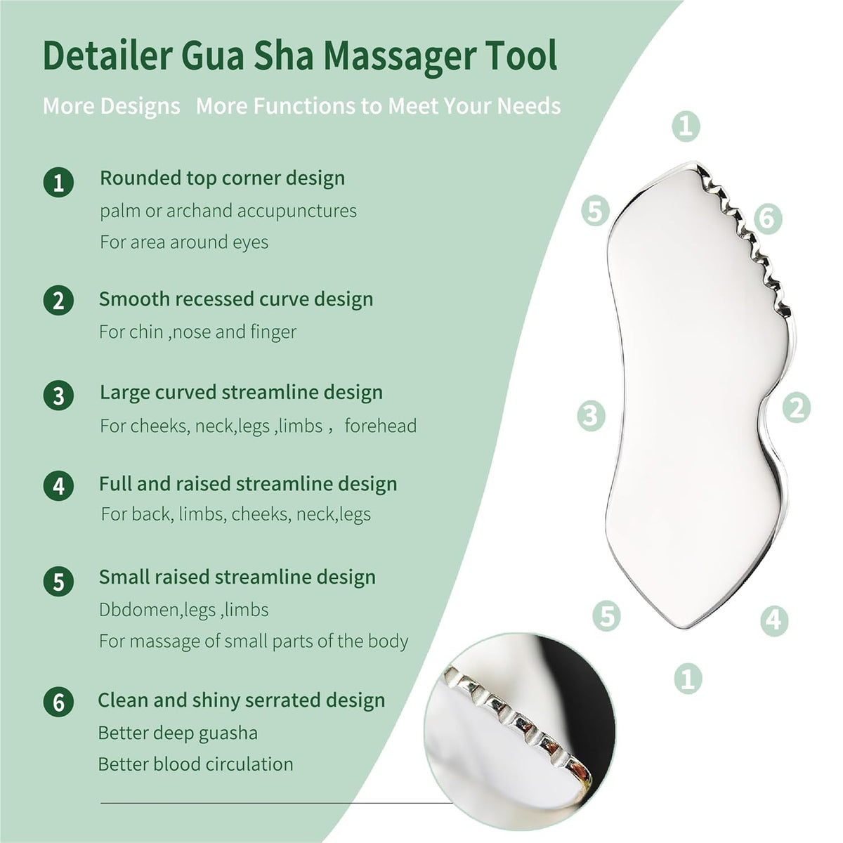 2Pcs Gua Sha Facial Tools Stainless Steel, Detailer GuaSha Set for Face Neck, Natural Skin Care