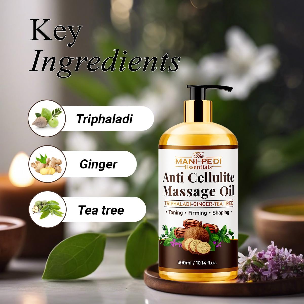 Anti Cellulite Massage Oil with Ginger Oil, Tea-Tree Oil & Natural Herbs for Toning, Firming &