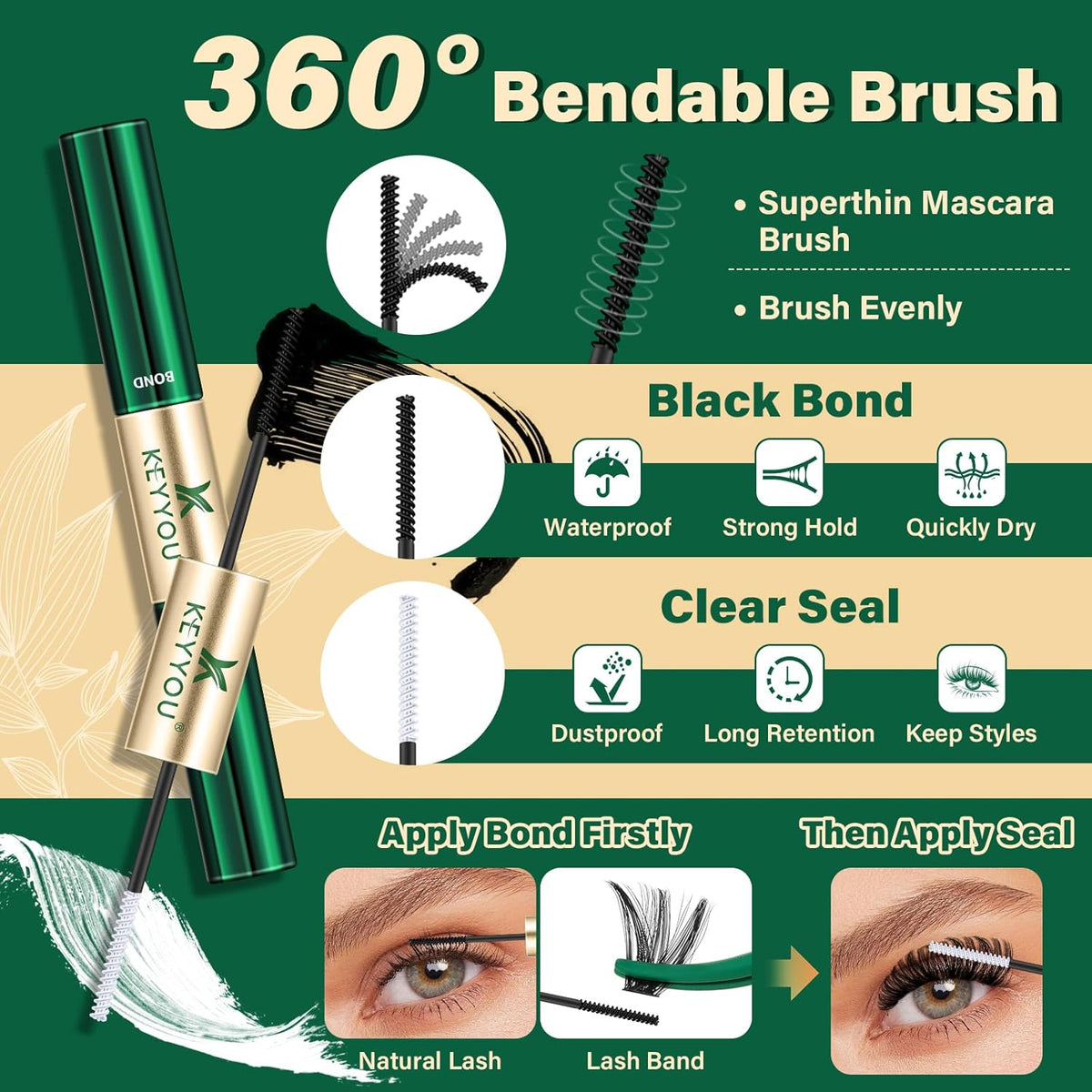 KEYYOU DIY Lash Extension Kit - 280pcs Soft Clusters - 100D Curl - Easy to Apply with Bond, Seal &