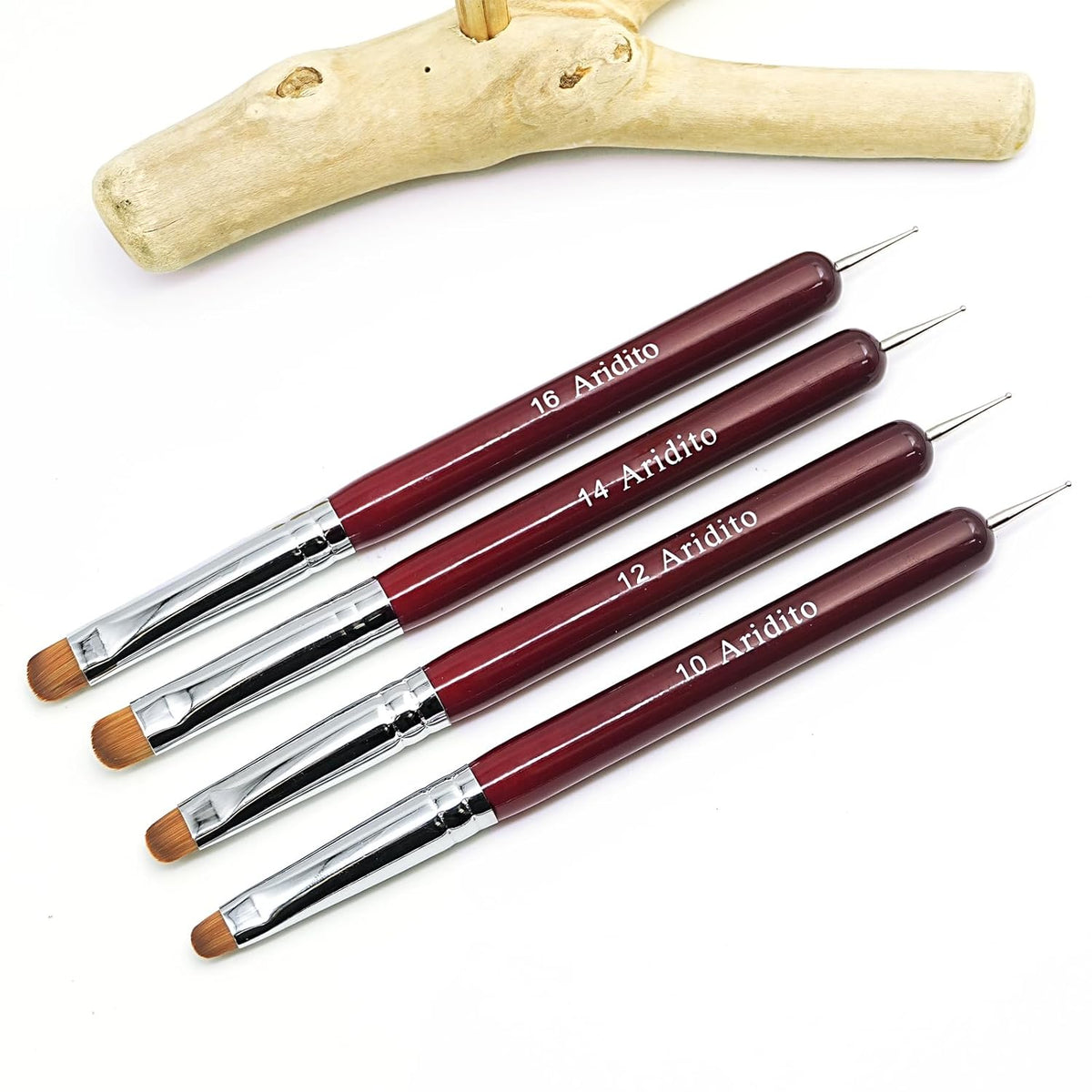 4Pcs Professional Acrylic French Manicure Clean-Up Brushes & Dotting Pens - Red Wood Handles