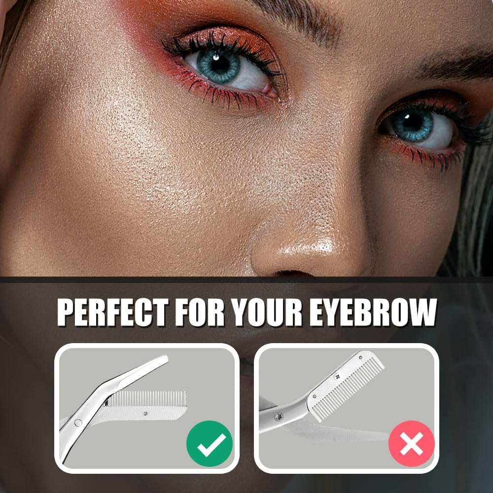 Eyebrow Scissors with Comb, Stainless Steel Facial Grooming Scissors Kit, Professional Precision
