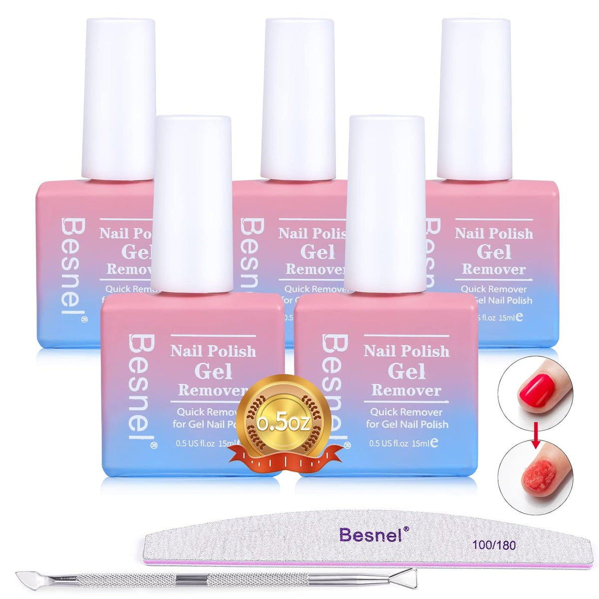 Gel Nail Polish Remover 5 Pack Professional Gel Polish Remover Non-Irritating Quick Easy,Nail