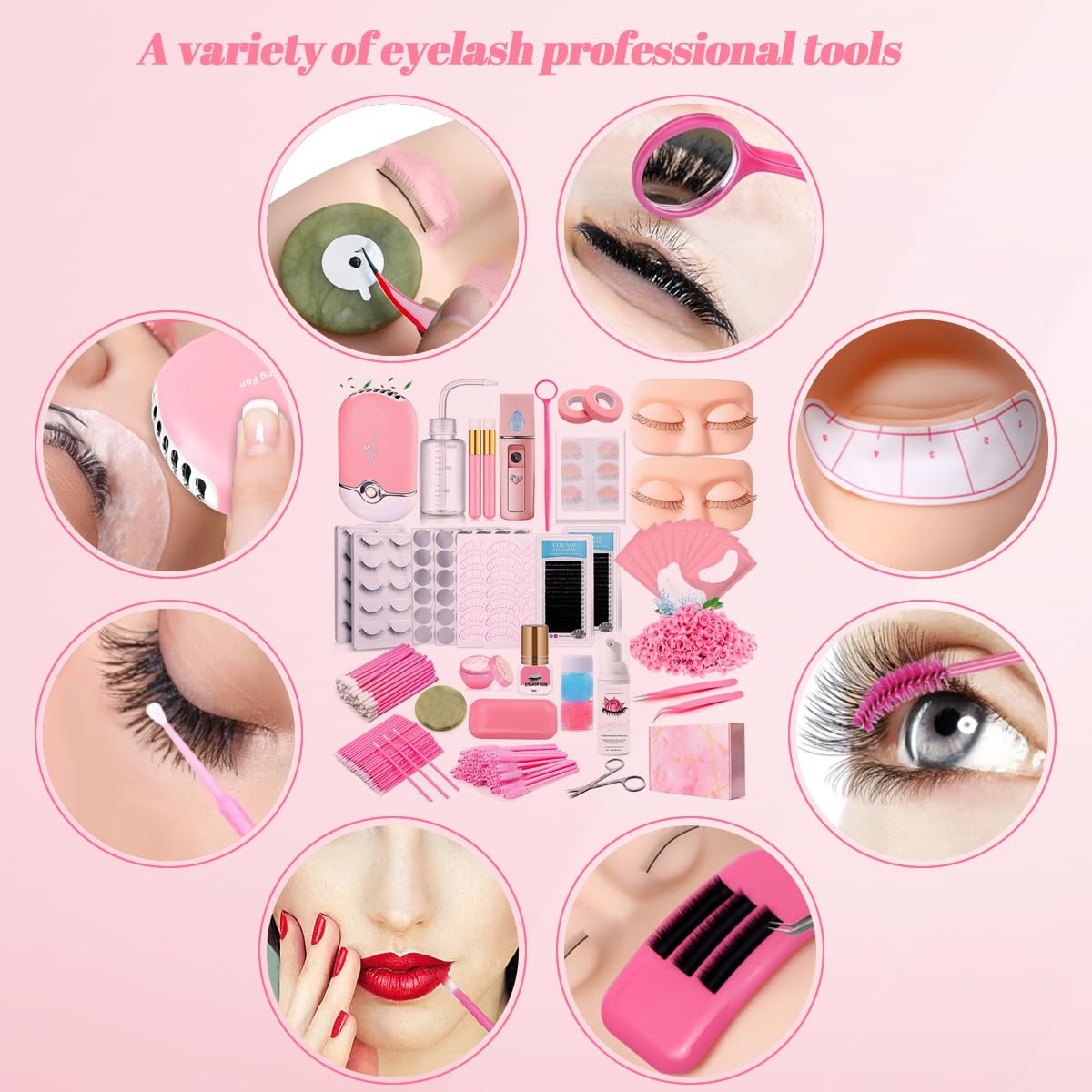 Lash Extension Kit for Beginners Lash Mannequin Head with Replaced Eyelids False Eyelashes Practice