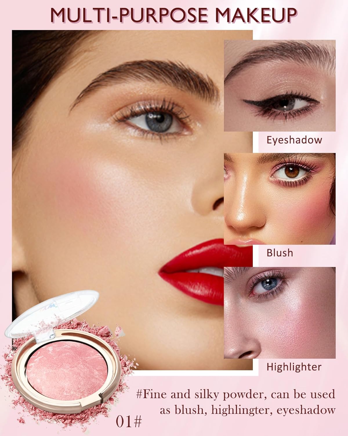 Baked Blush, Lighting Glow Marbleized Blush Powder Palette, Cruelty-Free Powder Blusher, Eyeshadow