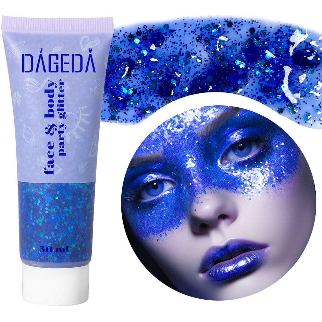 DAGEDA Body Glitter Gel, Face Glitters Body Gel Sequins Shimmer Liquid Eyeshadow, Chunky Glitter