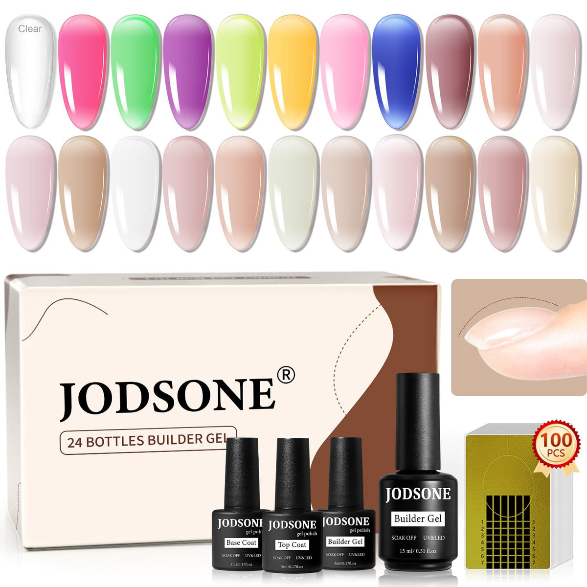 JODSONE Builder Color Gel Top Coat Base Coat Extension Gel 24 PCS Kit Long Lasting High Gloss Gift