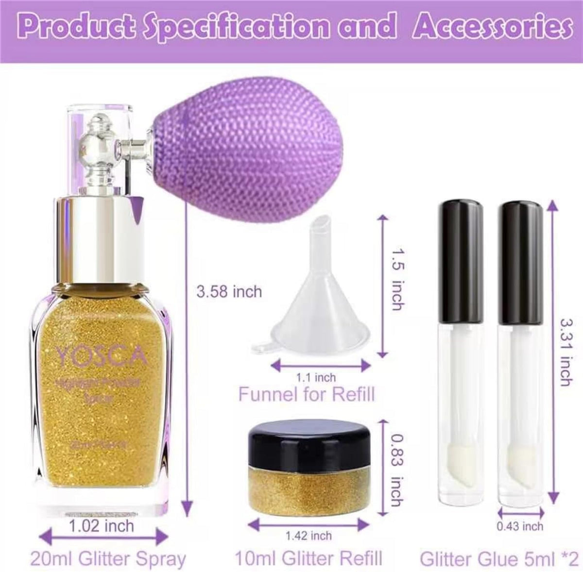 Yosca Body Glitter Spray, 30ML Loose Body Shimmer Powder Iridescent Hair Spray White Glitter