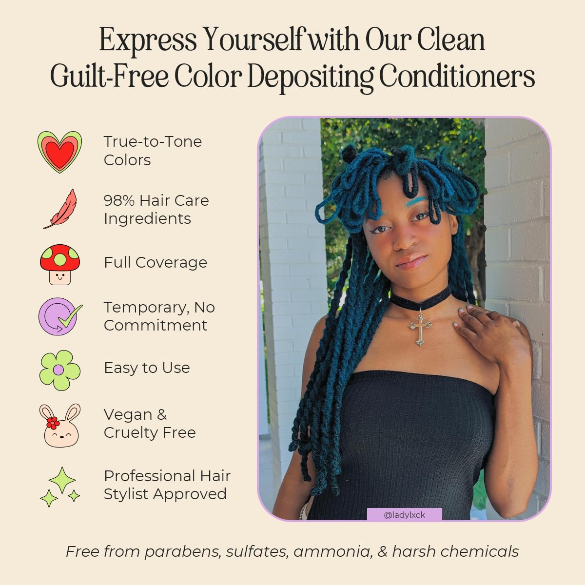 INH Semi Permanent Hair Color | Color Depositing Conditioner, Aquamarine Hair Dye | No Bleach No