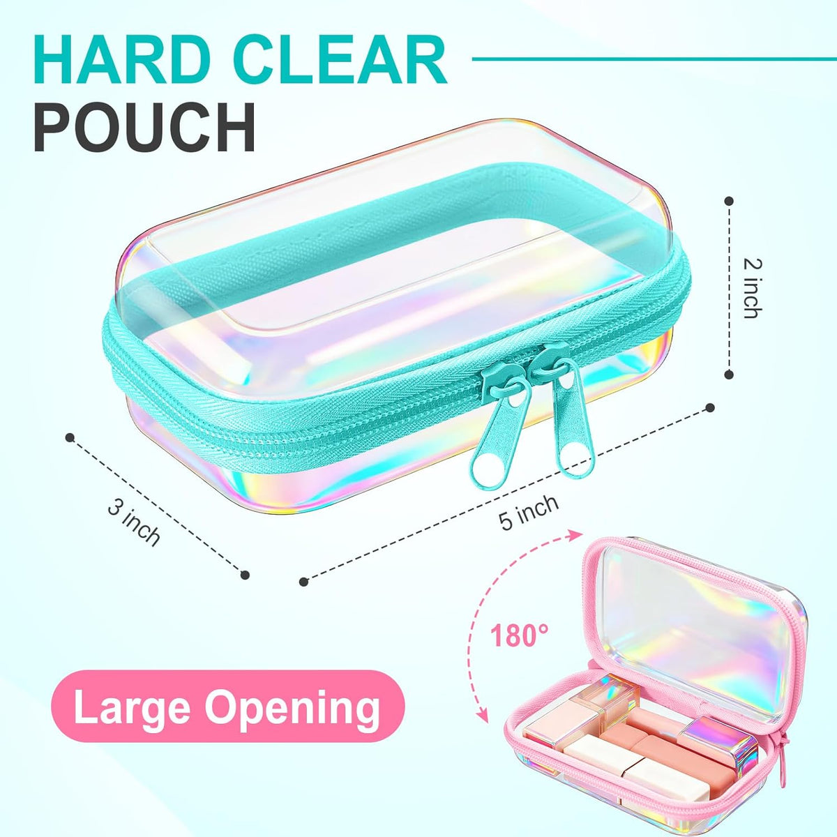 Hoolerry 3 Pcs Clear Hard Zipper Case Plastic Pouch Transparent Hard Case Clear Makeup Bag Portable