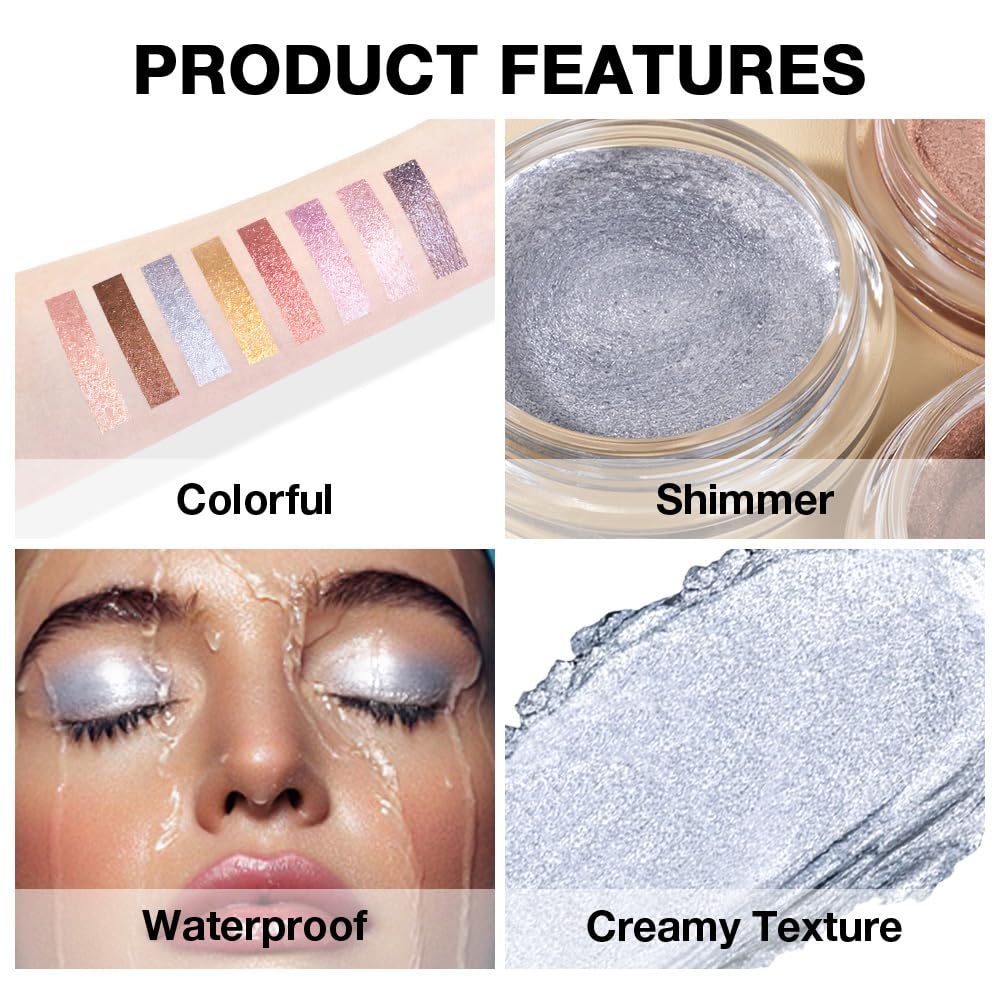 Cream Glitter Grey Blue Shimmer Metallic Eyeshadow Palette Makeup, Natural Single Mini Instant