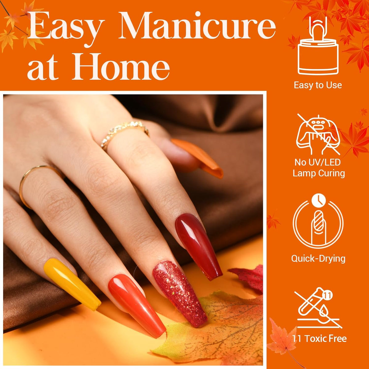 AZUREBEAUTY Dip Powder Nail Kit Starter Fall Autumn Orange Green Glitter Red 20 Colors Acrylic