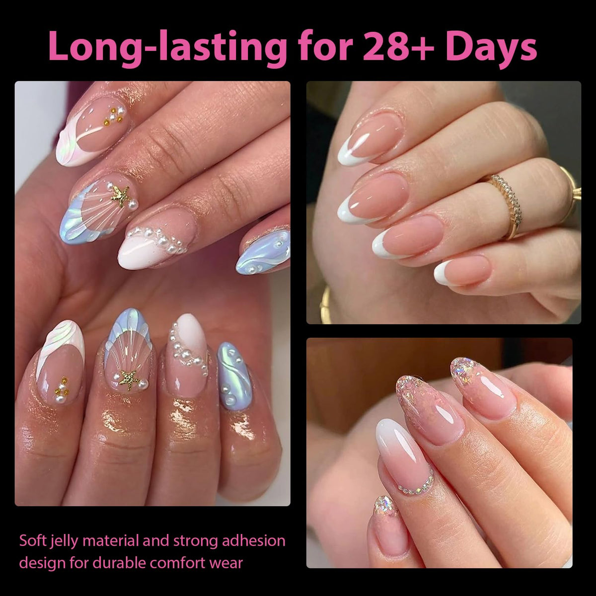 UNA GELLA Short Oval Almond Fake Nails 504pcs Press on Nails Pre-shape Short Almond Round Gel Nail