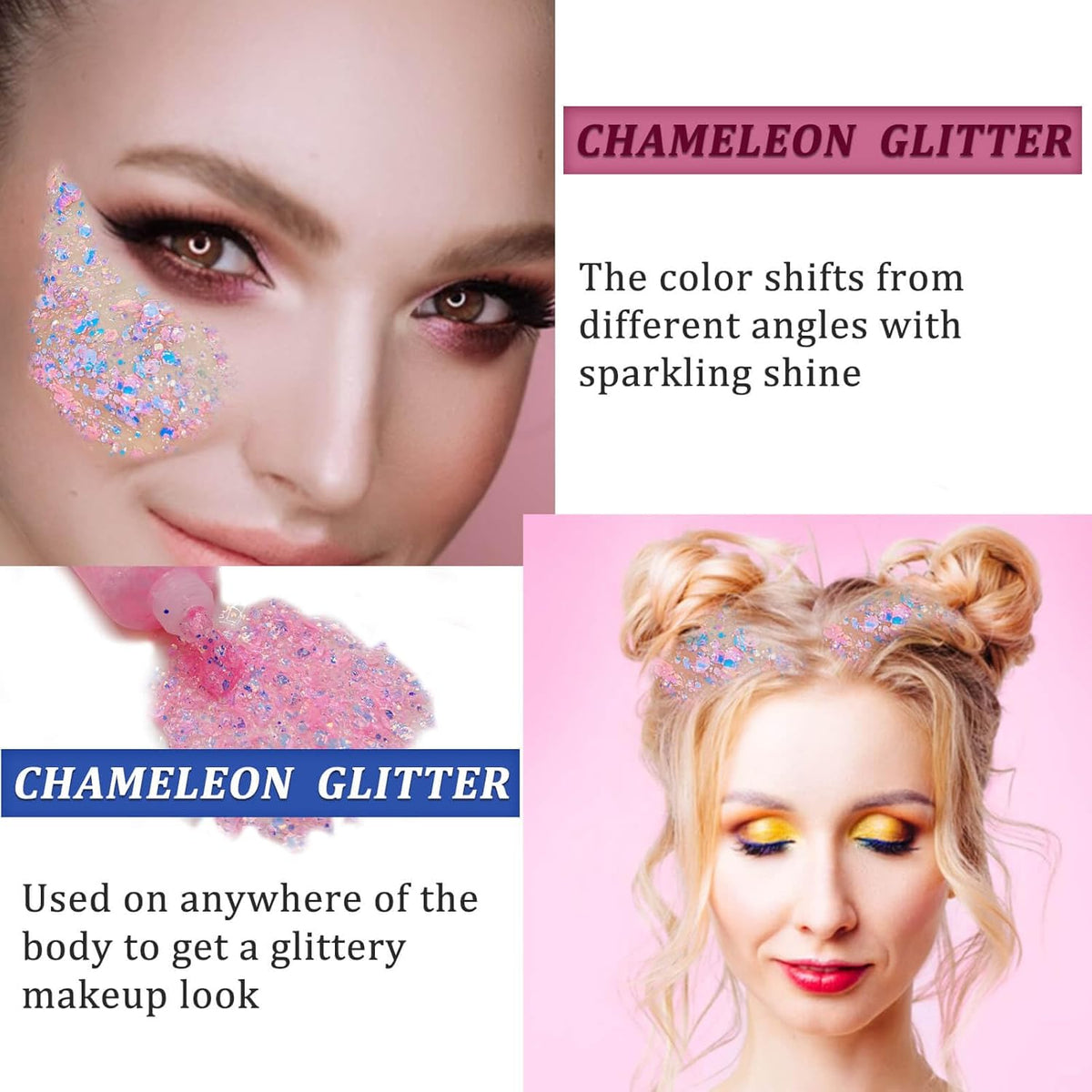 MEICOLY Chameleon Baby Pink Body Glitter,Pink Turn to Purple Face Glitter Paint,Color Changing