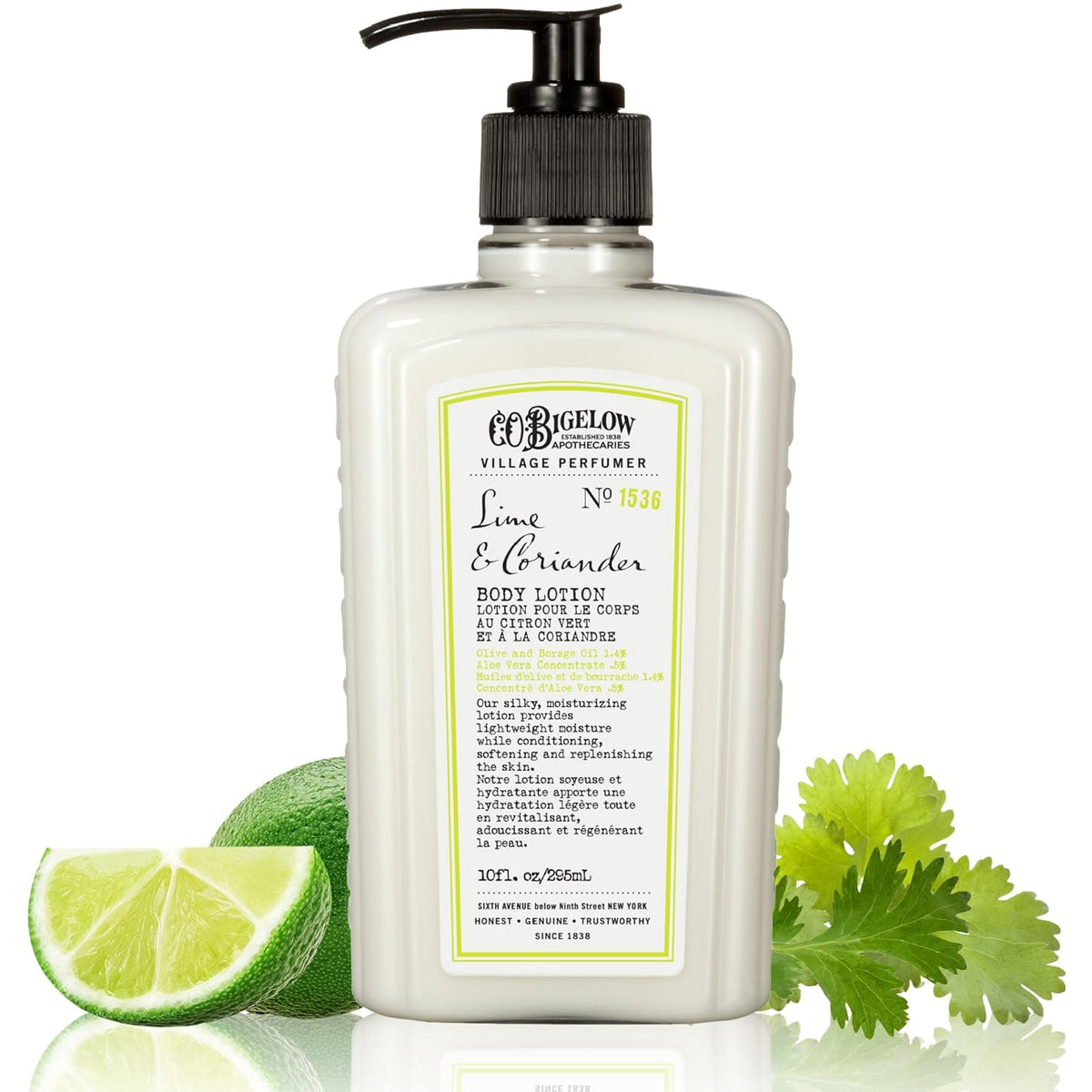 C.O. Bigelow Lime Coriander Body Lotion, Village Perfumer Moisturizing Body Lotion with Aloe Vera