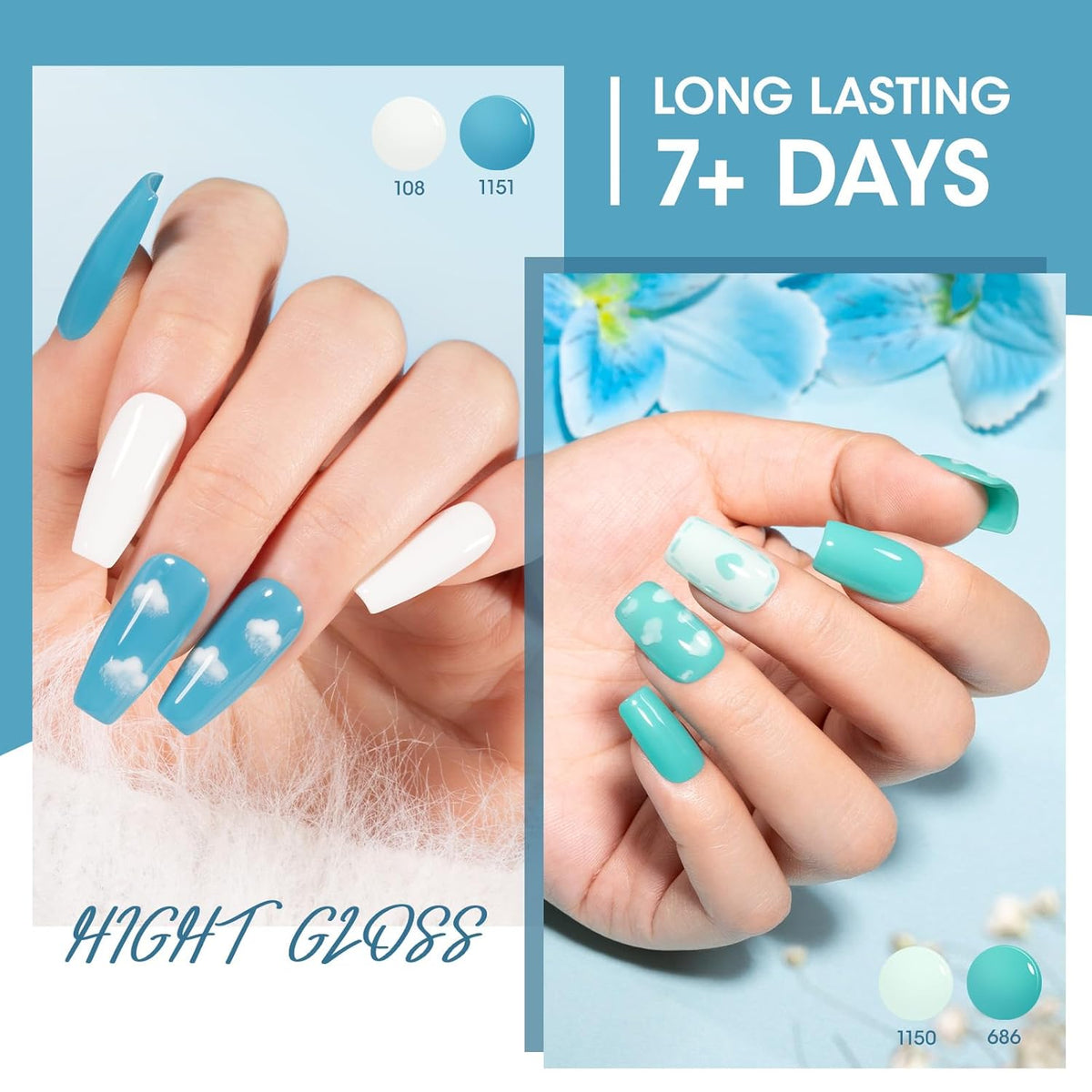 GELLEN Teal Regular Nail Polish Non Gel, Fast Air Drying Mint Turquoise Nail Polish No UV Light