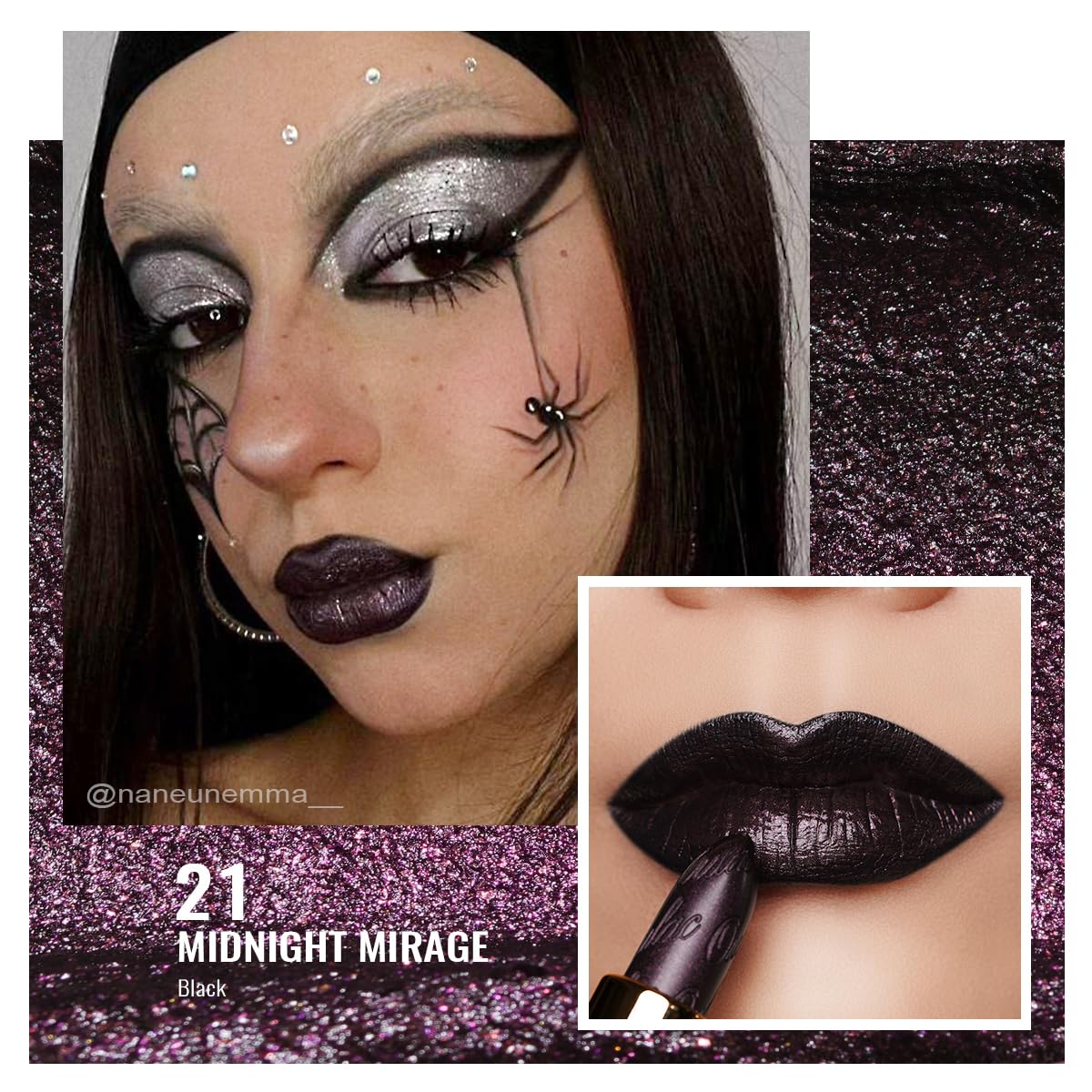 Oulac Halloween Lipstick for Women Black with Raspberry Shimmer, High-Impact Lipcolor with