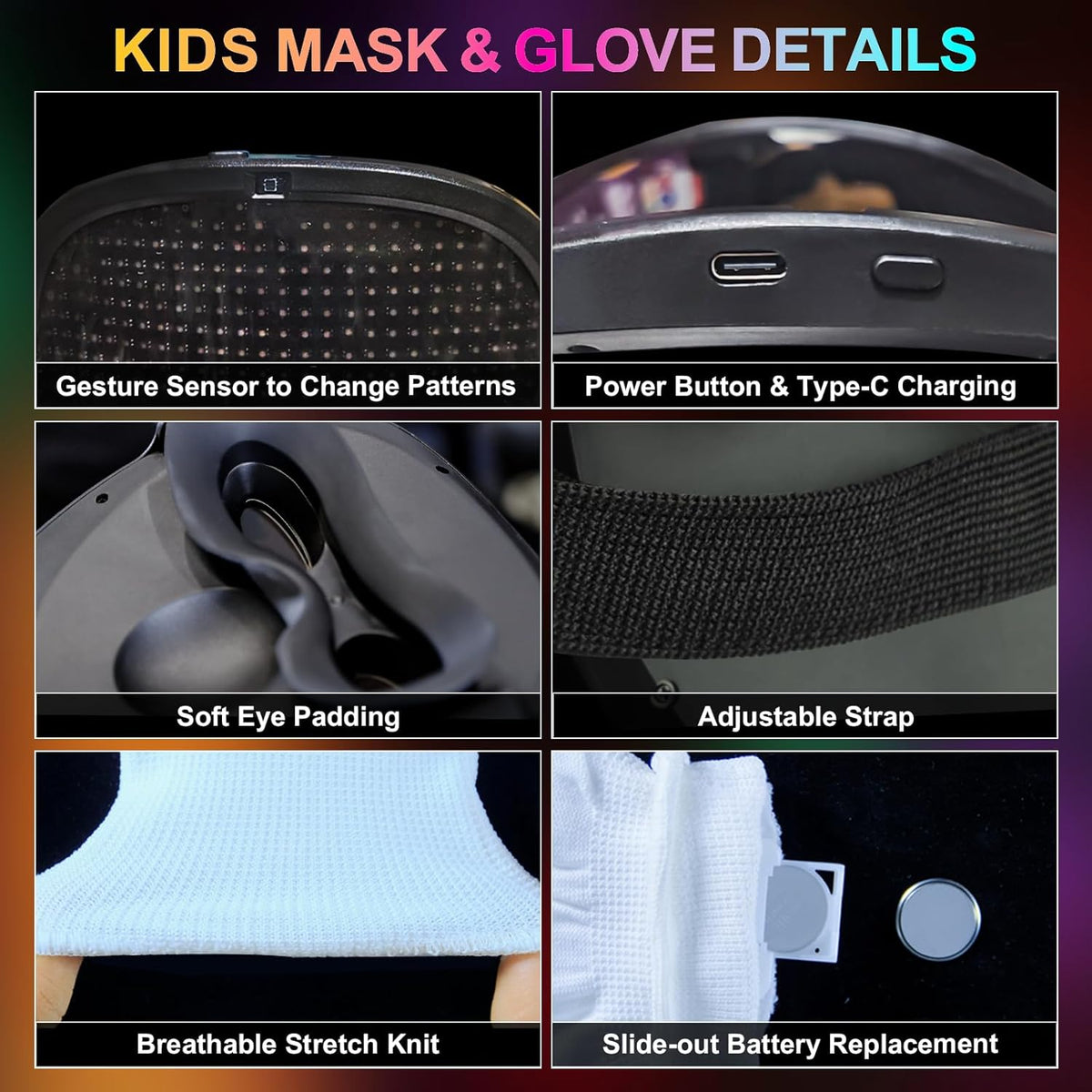 Led-Mask Gloves Halloween-Costumes For Kids Men Adult 2025, Light Up Gesture Cosplay Birthday Gifts
