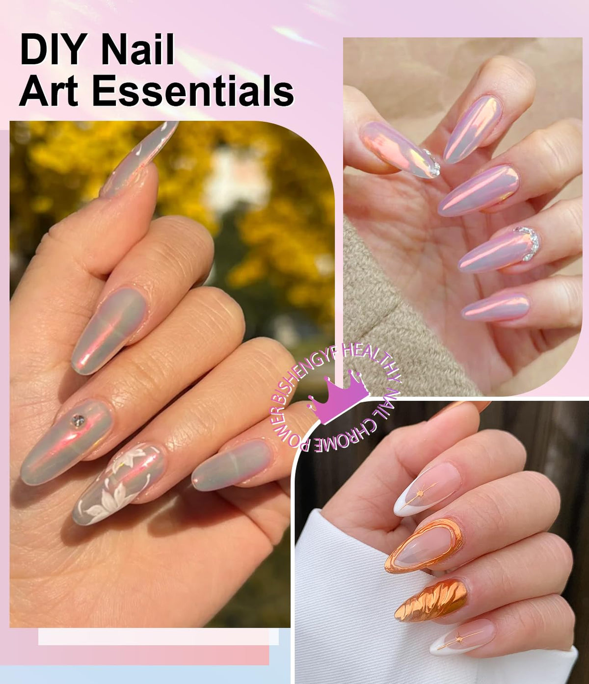 2 PCS Chrome Nail Powder：Mirror Effect Copper Chrome Nail Powder,Metallic Mirror Orange Chrome Nail