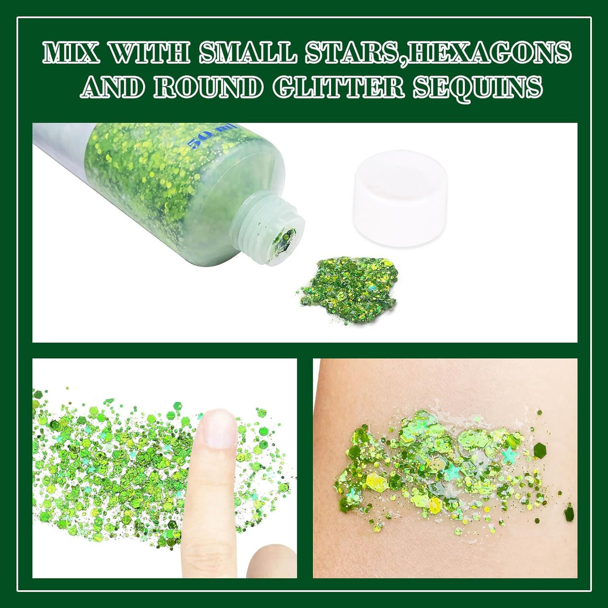 MEICOLY St Patricks Day Accessories,St Patricks Day Outfits for Women,Lime Green Face Glitter,Light