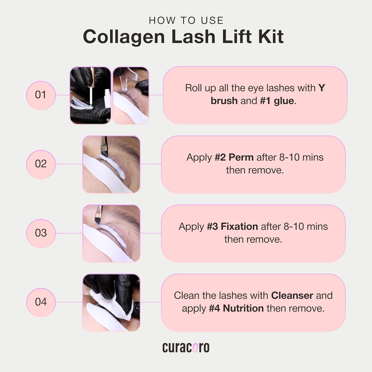 Curacoro Lash Lift Kit - Professional Eyelash Perm Kit, Semi-Permanent Lash Curling, Nourishing