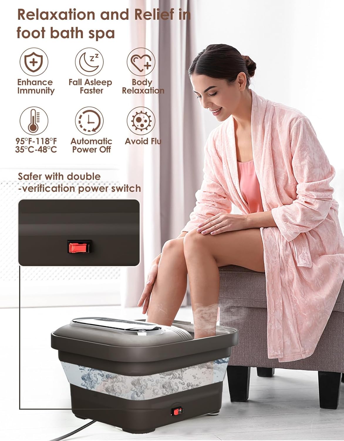 Collapsible Foot Spa with Heat, Bubble and Temp Control, Foot Bath Massager with XL Touch Screen