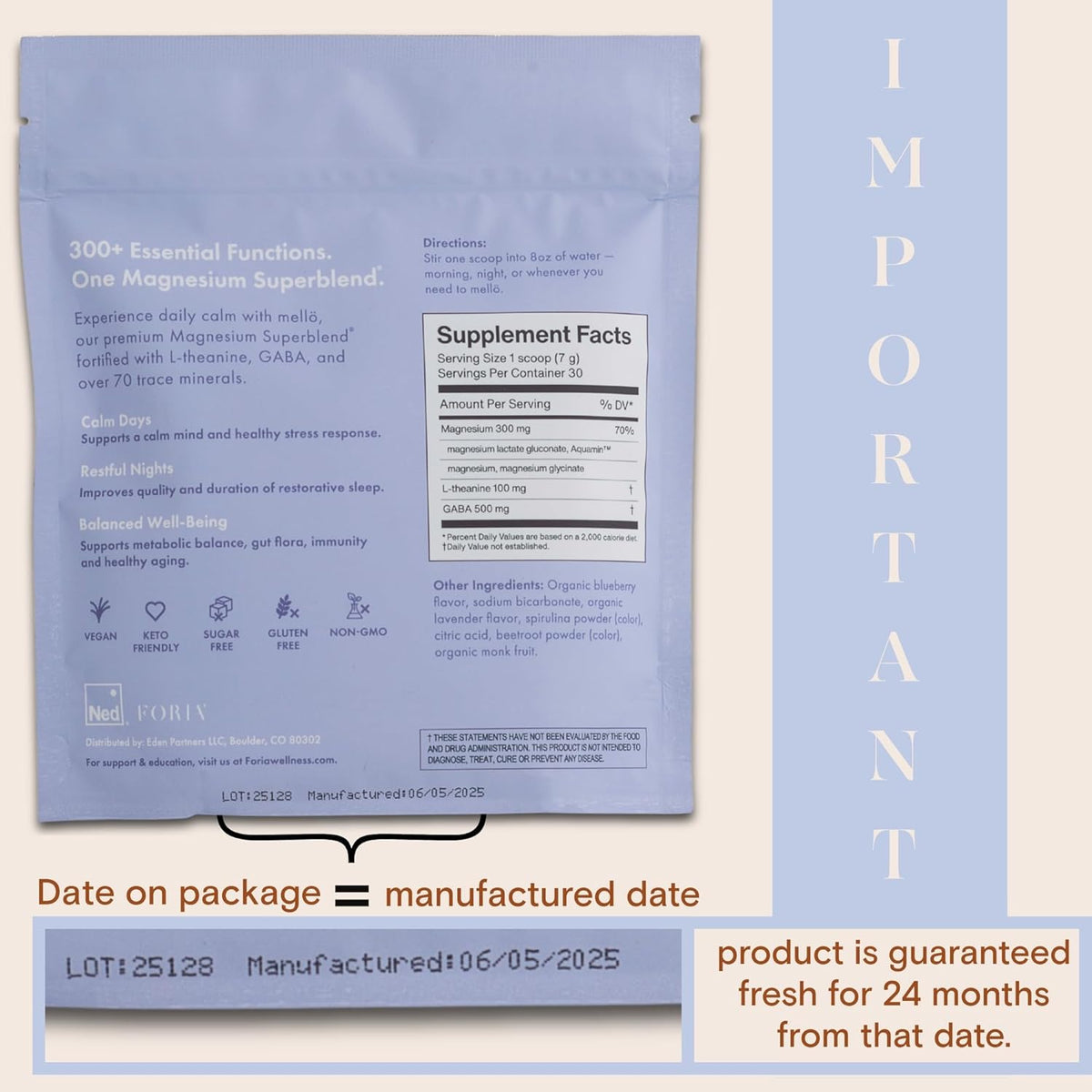 mellö Magnesium Supplement Superblend Powder - Magnesium Glycinate with L-Theanine, GABA, and 70