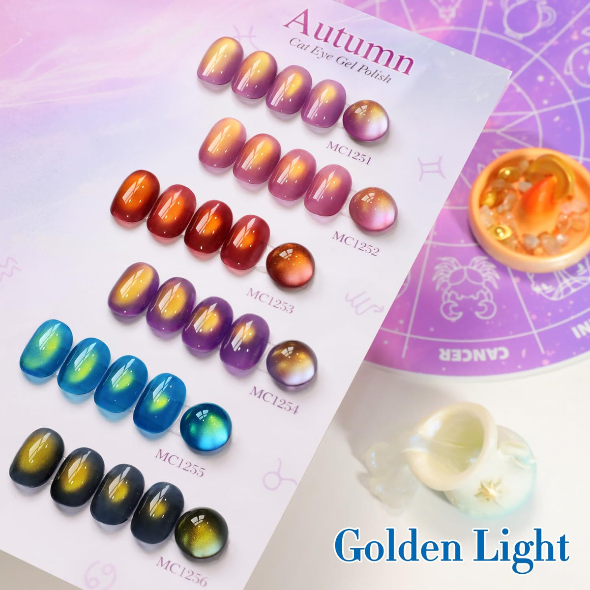 Double Rhythm Cat Eye Gel Nail Polish Set of 6 Same Color Same Bottle 0.5 Oz Shimmer Glitter with