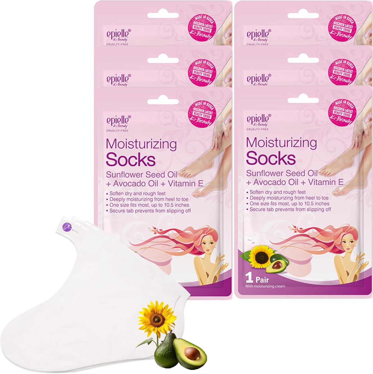 Epielle Moisturizing Foot Masks 6 Pairs, Deep Moisturizing Socks for Dry Feet & Cracked Heels