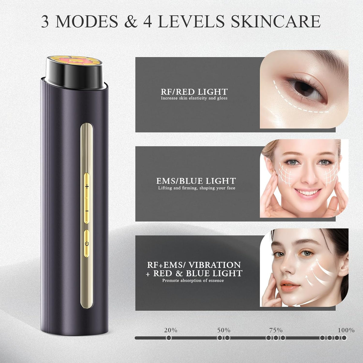 Microcurrent Facial Device, BNU 3-in-1 Light Therapy Beauty Massager for Wrinkle, Lifting, Firming