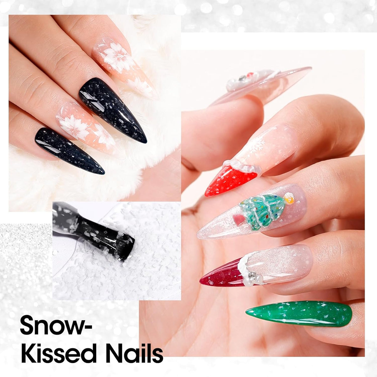 GELLEN Glitter Gel Top Coat, Snowflake Top Coat Nail Polish, Soak off Clear Glossy No Wipe Gel with