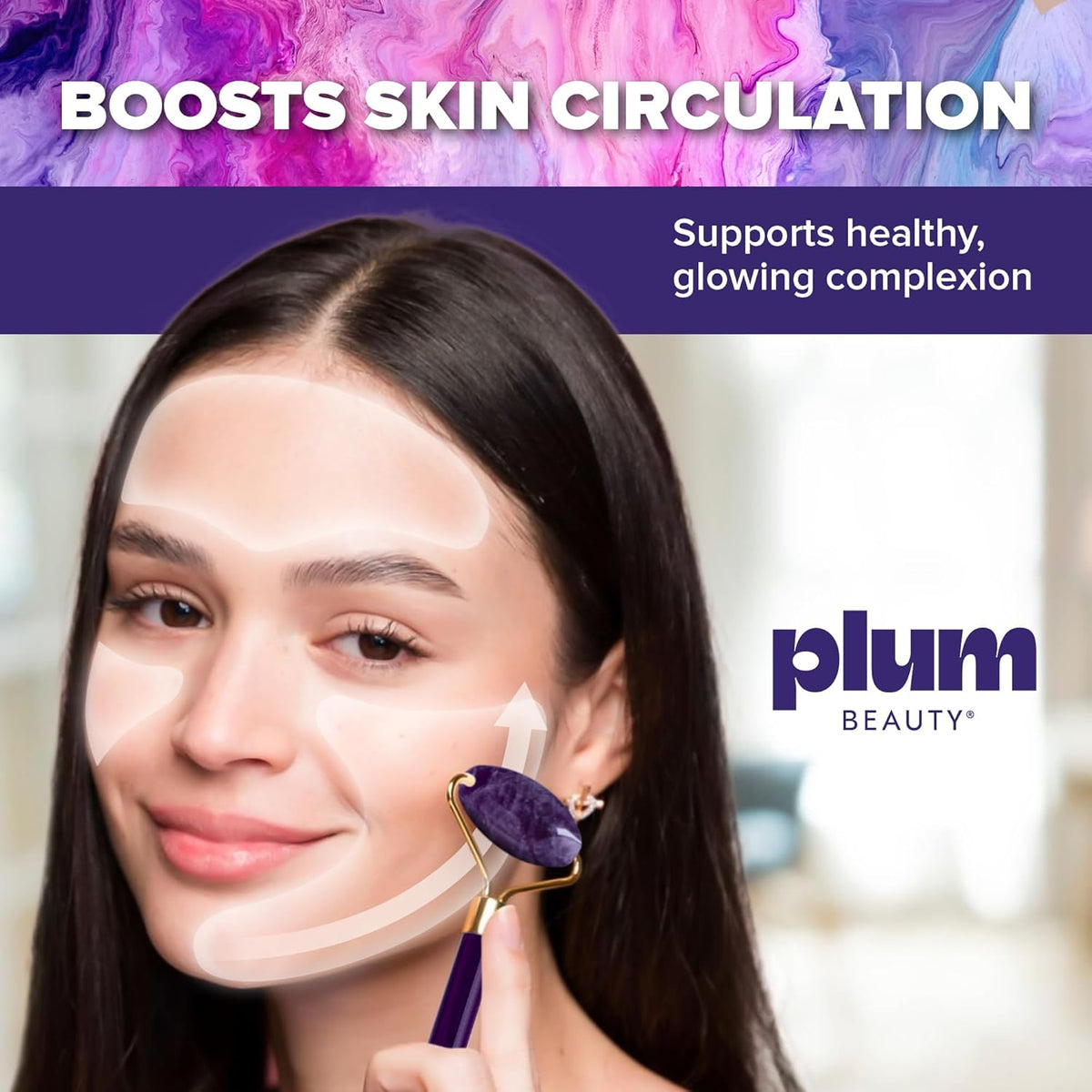 Amethyst Face Roller - Gua Sha Facial Tools, Jade Rollers for Face, Eye and Neck, Skin Care Kit for