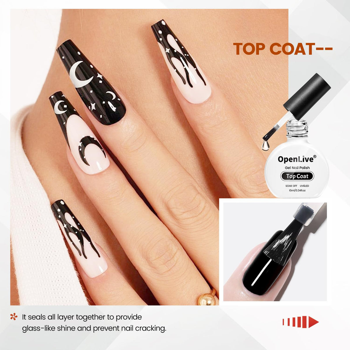 No Wipe Gel Top Coat - 10ml Clear Glossy High Shine Long Lasting Top Coat Gel Nail Polish Nail
