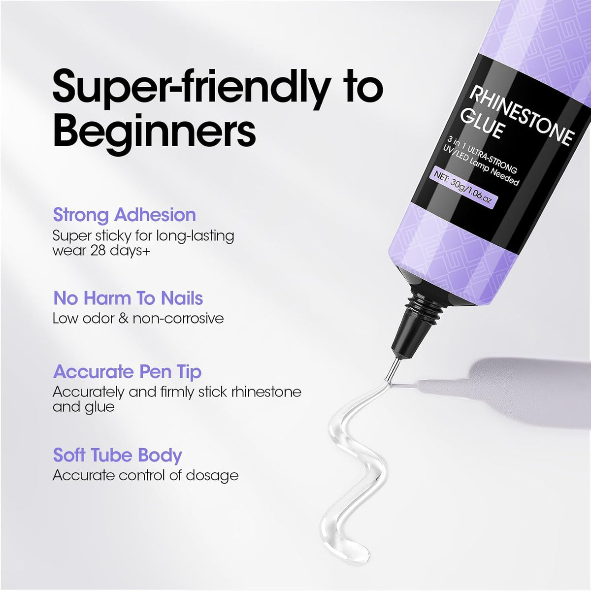 Gellen 30g Rhinestone Glue for Nails, Super Strong Adhesive Gel Nail Glue for Nail Charms, UV Light