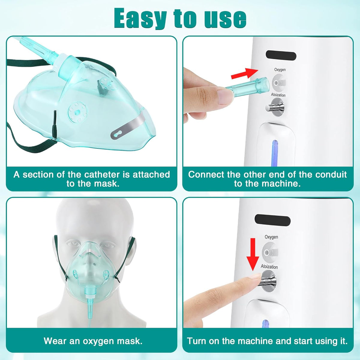 Geiserailie 2PCS XL Oxygen Mask with 6.6 Ft Tubing and Adjustable Elastic Strap, Adult Oxygen Mask