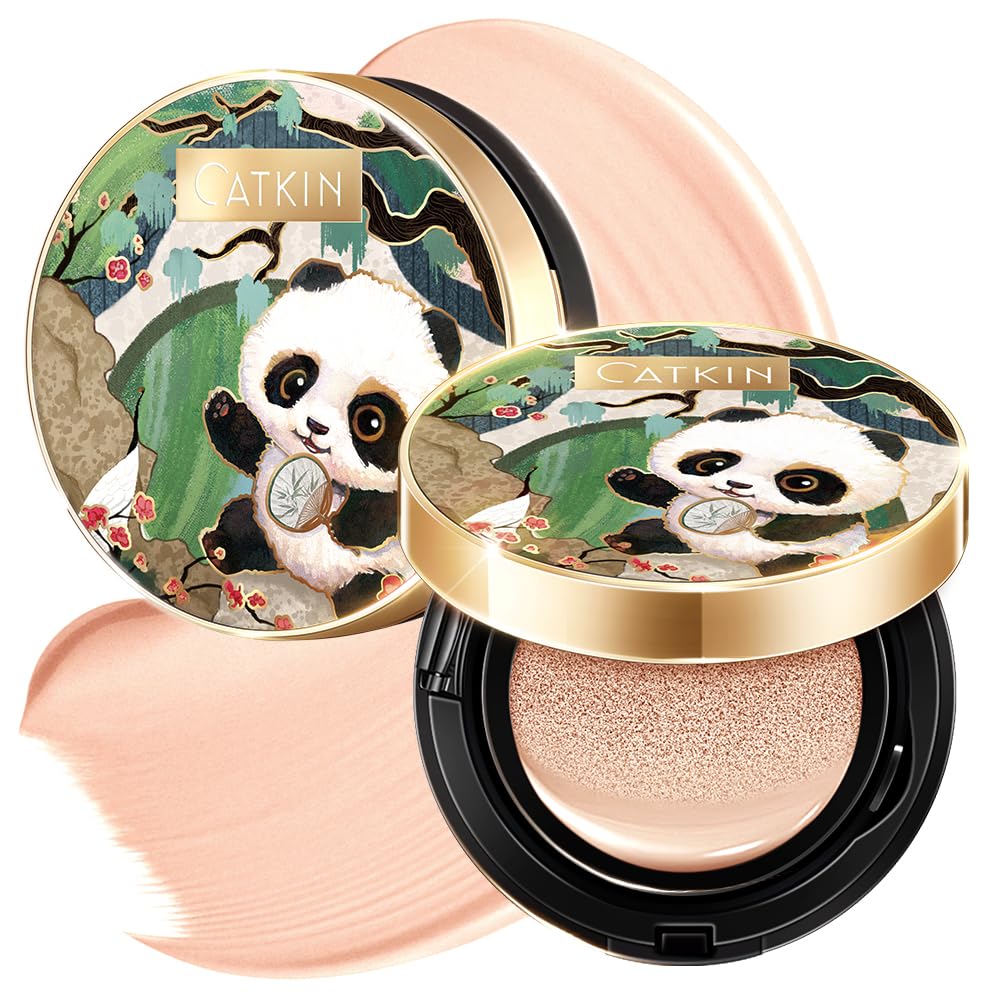 CATKIN Panda Land Full Coverage Cushion Fondation, Breathable Hydrating Nourishing Poreless Face