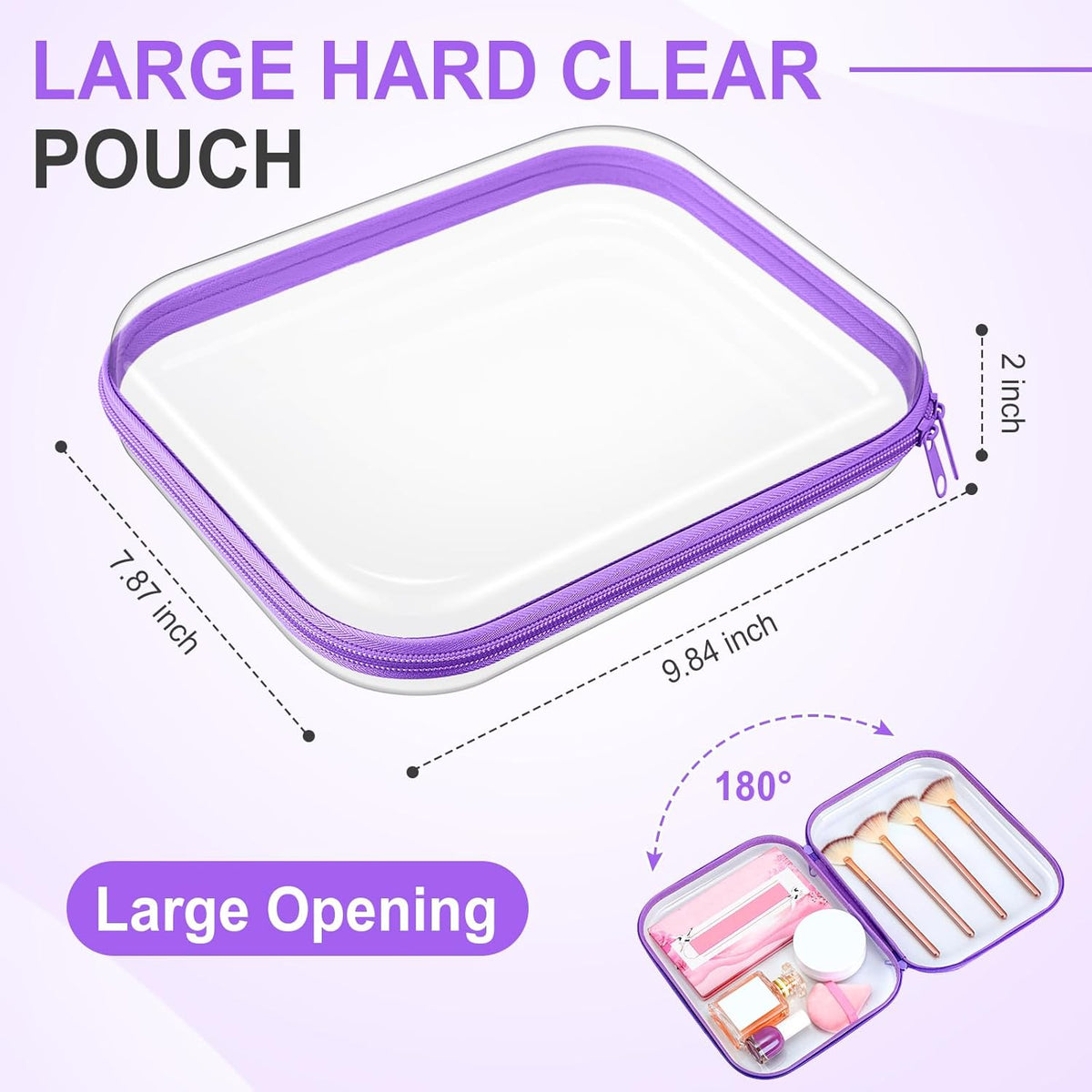 Sanwuta 6 Pcs Clear Hard Zipper Case Pencil Pouches Hard Plastic Zipper Pouches Makeup Bag