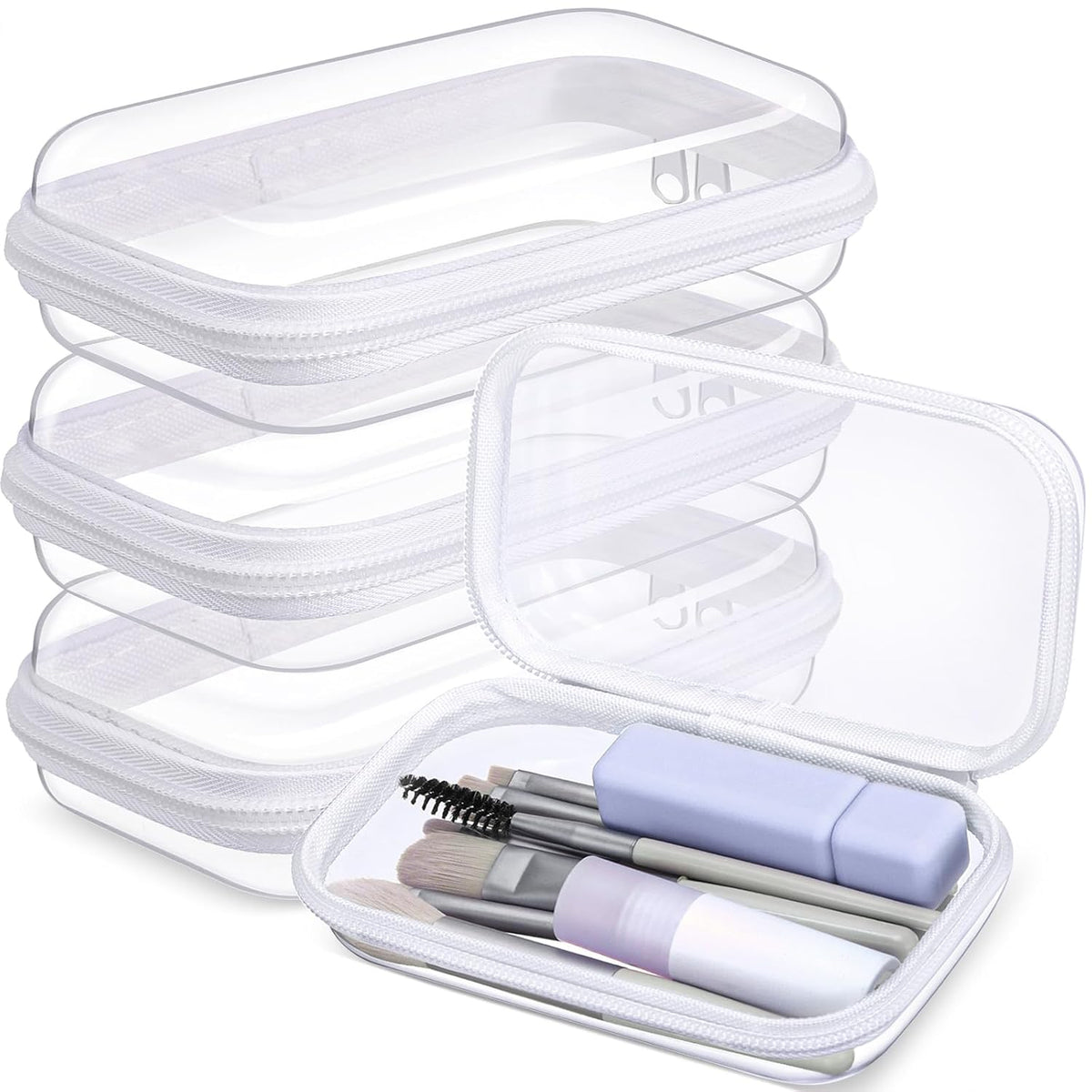 Hoolerry 3 Pcs Clear Hard Zipper Case Plastic Pouch Transparent Hard Case Clear Makeup Bag Portable