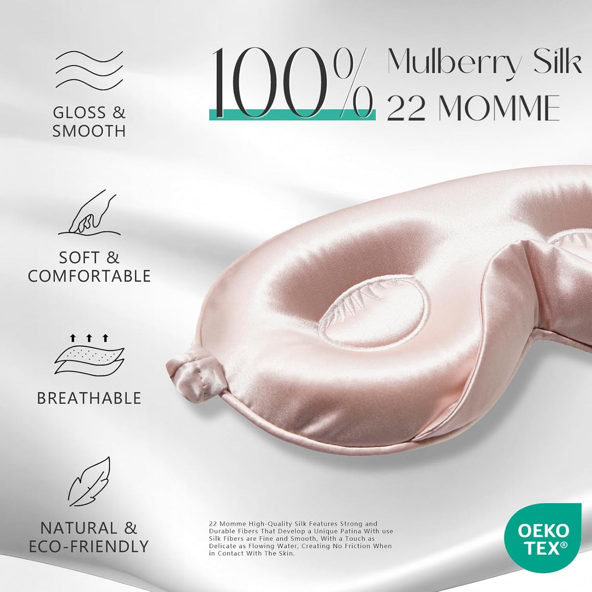 ZIMASILK Adjustable 22 Momme 100% Mulberry Silk Sleep Mask, Upgraded 3D Contoured Cup Eye Mask for